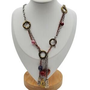 Live Hope Joy Necklace Tassel Beaded Gold Silver Copper Chain Toggle 18" L